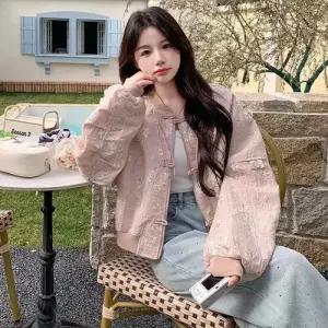 엘럽 여사친 분홍 봄 쇼트 상의 야구 점퍼 원템1
