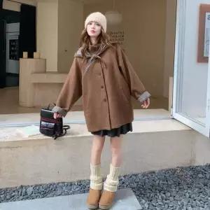 엘럽 여자 모직 마이야르 점퍼 케이프 바람막이 야구 코트 체크 후드 원템1