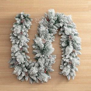 크리스마스모루 눈꽃 솔잎 조화 2 7m 모루 190cm 마송 현관 트리장식 화이트 그린