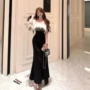 여자 원피스 검정 봄 빈티지 러블리 프렌치 일자 어깨 이브닝드레스 생일 잔치마 SPO마켓1