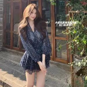 원피스 스커트 여성용 가을 예쁜 쉬폰 프렌치 브이넥 긴팔 아침 해변 바캉스 SPO마켓3