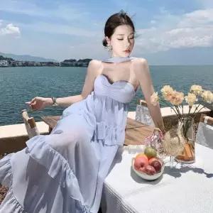 여사친 원피스 하계 보트넥 바캉스 쉬폰 오프숄더 롱스커트 예쁜 시폰 톱 해변 SPO마켓2