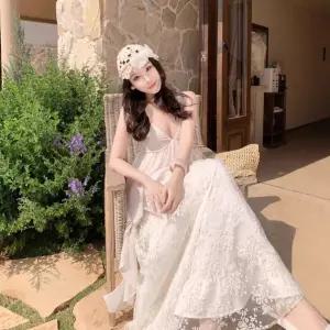 레이어드 레이스 나시 해변 바캉스 분위기 포토 롱스커트 원피스 여성 페이크 SPO마켓1