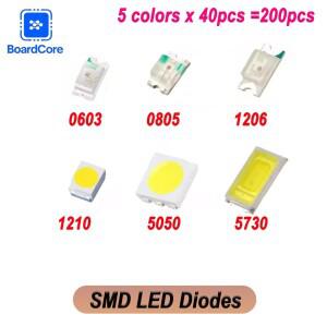 200개세트 SMD LED 다이오드 0603 0805 1206 5050 5730 고휘도 키트 녹색 빨강 흰색 파랑 노랑