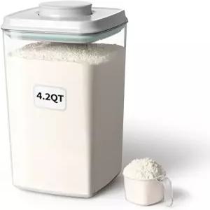 뚜껑이 있는 앙쿠 밀폐 팝 식품 보관 용기와 130ml 스쿱 4L/4.2qt BPA 프리 시리얼 쌀 밀가루 파스타 및
