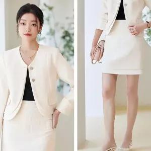 투피스 스커트 오피스룩 여성원피스 여신 봄가을 긴팔 OOTD3