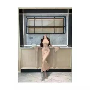 여성 미리준비 가을 원피스 오프숄더 나팔 소매 슬림핏 망사 머메이드 스커트 OOTD3