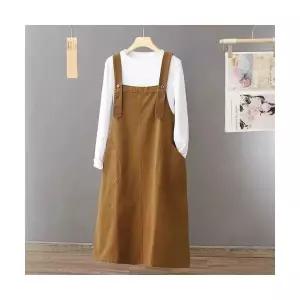 여성 추천각 봄 치마 멜빵 스커트 빈티지 조절 가능한 어깨끈 캐주얼 일자 롱 OOTD1