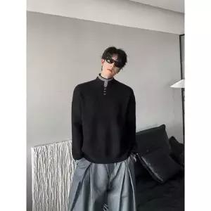 남자 니트 가을 캐주얼 투피스 댄디 폴라 가짜 이중 터틀넥 패션 상의 SPO마켓3