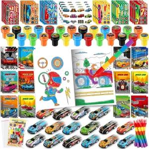 벤루이 84Pcs 경주용 자동차 파티 레이싱 테마 컬러링북 크레용 스티커 세트 대량 구매 용 빠른 바퀴 생일