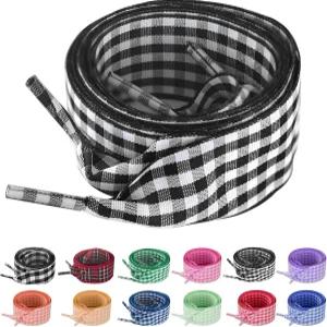 UamGlsob 25MM 깅엄 리본 신발끈 체크무늬 새틴 팬시 귀여운 여성 스니커즈 교체