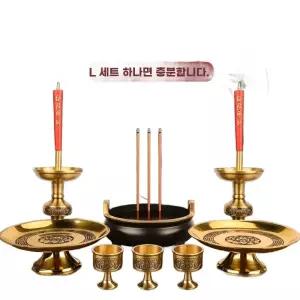 순수 구리 불교 연꽃 중형 세트 8종 촛대 8종세트 전통 향로 제기 제사용품