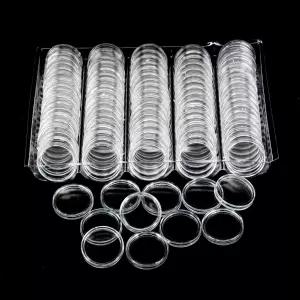 100팩 25mm 동전 캡슐 투명 원형 플라스틱 용기 또는 NFC 태그를 위한 수거 용품