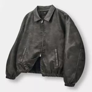 디미트리블랙 FAUX 레더 워시드 데일리 자켓_브라운 9422305
