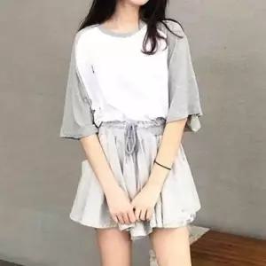 고품질 여자 츄리닝 세트 치마바지 라운드티 데일리 캐주얼 헬스복 (W6B8546)