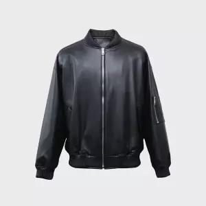 [하프클럽/뮤게]MA-1 FAKE LEATHER JUMPER (BLACK)