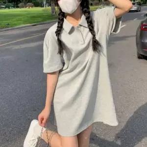여성 봄 여름 빅사이즈 치마 카라 반팔 미니 원피스 WFNKE87