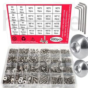 880개-스테인리스 스틸 원형 컵 육각 볼트 너트 및 와셔 세트 - M2-M5 크기 렌치 포함 DIY 수리합니다.