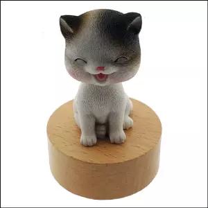 고급 원목 원형 오르골 스마일 고양이 뮤직박스 예쁜 장식품 소품 인테리어