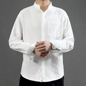 린넨 긴팔 셔츠 차이나 카라넥 얇은 셔츠 데이트 코디 남성린넨셔츠 (WC4A3E5)