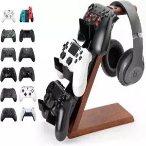 휴이오스 3티어 우드 컨트롤러 스탠드 PS4 ONE 스위치 홀더 헤드셋 PC 게임 액세서리 데스크용 비디오
