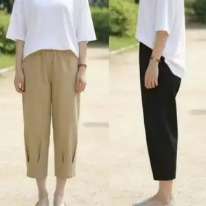 소프트 린넨 마 항아리 바지 7부 스판 밴딩 배기 팬츠 WFOEQVU