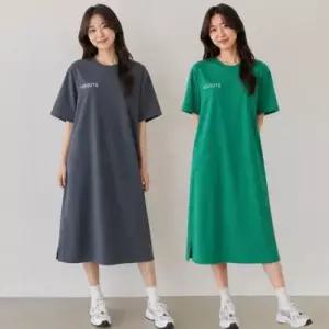 여성 라운드 홈웨어 빅사이즈 반팔 데일리 롱 원피스 WFOF3GA