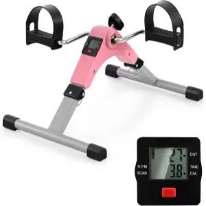 GYMAX 언더 데스크 자전거 페달 운동기 팔과 다리 운동을 위한 LCD 디스플레이가 있는 접이식 미니 시니어
