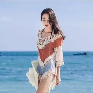 비키니원피스 (128000140) 오픈워크 미니비치원피스 여성 수영복 풍