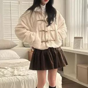 린넨자켓 러블리 여성 귀여운 뽀글이 떡볶이 단추 크롭 자켓