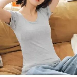 좋은 노브라티 브라티셔츠 캡내장 티셔츠 반팔티 면 스판 반팔 WFNNRCJ