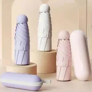 캡슐 초미니 양우산 초경량 햇빛 차단 양산 휴대용 파우치 포함 WFOF7H9