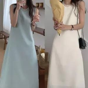 여름원피스 여름 크림 블루 기본 무지 데일리 나시 롱원피스