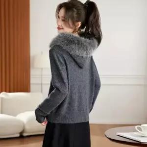 빨강 니트 후드 카디건 여자후드가디건 칼라 퍼 크라운 상의 소프트 스웨터 아우터 ible1