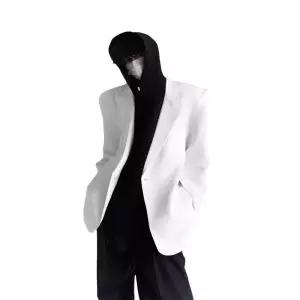 남성 화이트 캐주얼 코트 루즈핏 터틀넥 싱글 자켓 간지 정장 패드 남한판 DUCHI1