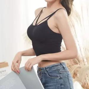 캡 내장 V끈 미들 나시 Y자 스트랩 탈부착 신축성 여성런닝 브라나시 (WA04A35)