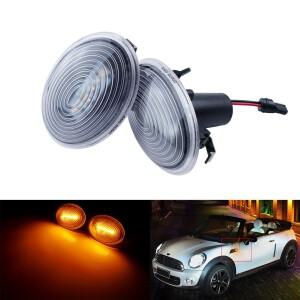 ANGRONG 2X 클리어 렌즈 LED 측면 표시기 리피터 라이트 앰버 미니 소형 쿠퍼 R56 Clubman R55