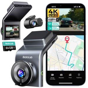 BOTSLAB 4K 대시캠 후면 STARVIS 2 센서 음성 제어 64GB 카드 5GHz WiFi 카메라 GPS WDR 나이트 비전 170