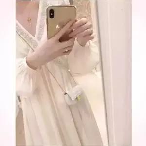 쉬폰 드레스 예쁜 영수증 브이넥 긴팔 등록 원피스 여사친 가을 SPO마켓3