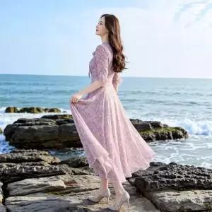 원피스 여성 하계 예쁜 쉬폰 브이넥 반팔 슬림핏 날개 소매 SPO마켓2