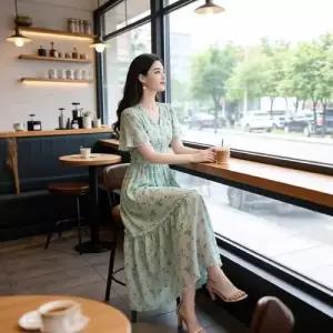 여자 원피스 여름 예쁜 슬림핏 쉬폰 브이넥 롱스커트 SPO마켓2