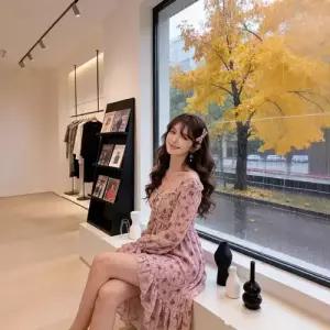 쉬폰 도라지 예쁜 스퀘어넥 프렌치 봄옷 과 원피스 여사친 롱 빈티지 SPO마켓1