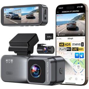쿠바카 4K5K 대시캠 전후면 듀얼 대시 카메라 64GB 카드 내장 WiFi GPS 20인치 IPS 화면 자동차 UHD 야간 투시 루프 레코딩
