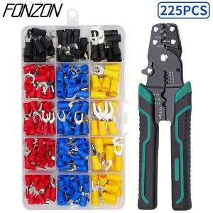 225pcs 와이어 스트리퍼 압착 단자 절연 케이블 커넥터 키트 U 자형 포크 스페이드 단자 AWG22-10 M3 M4 M5
