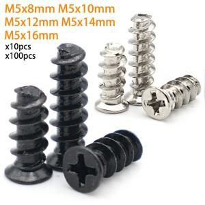 10010 개세트 M5 x 8mm10mm12mm14mm16mm KB 컴퓨터 PC 케이스 냉각 팬 장착 나사 소형 헤드 방열 해결사