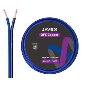 JAVEX 16게이지 AWG 오디오 스피커 와이어 케이블 50피트 OFC 무산소 구리 자동차용 스테레오 하이파이 홈 시어터 블루용 슬림 플랫