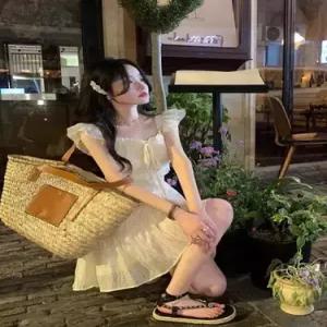 원피스 치마 여름 여자미니스커트 날개 소매 질감 프렌치 ible2