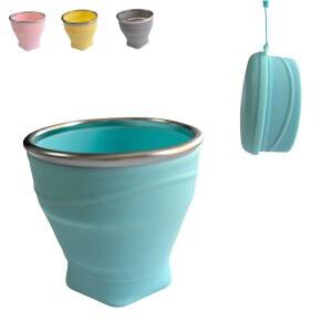 이지XQ 접이식 컵, 8.8온스 260ml 여행용 미니 커피 머그잔, BPA 프리 실리콘 워터 컵 및 스테인리스 스틸 테두리 뚜껑, 야외, 하이킹, 캠핑 용 휴대용 포켓 블루