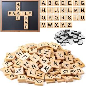 300 PCS 우드 마그네틱 레터 냉장고 벽용 나무 자석 학습을 위한 알파벳 타일 장식용 게임 보드