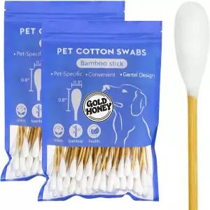 골드 허니 6인치 대형 면봉 반려견용 대나무 손잡이가 달린 200PCS 귀봉 반려동물 전용 부드러운 디자인